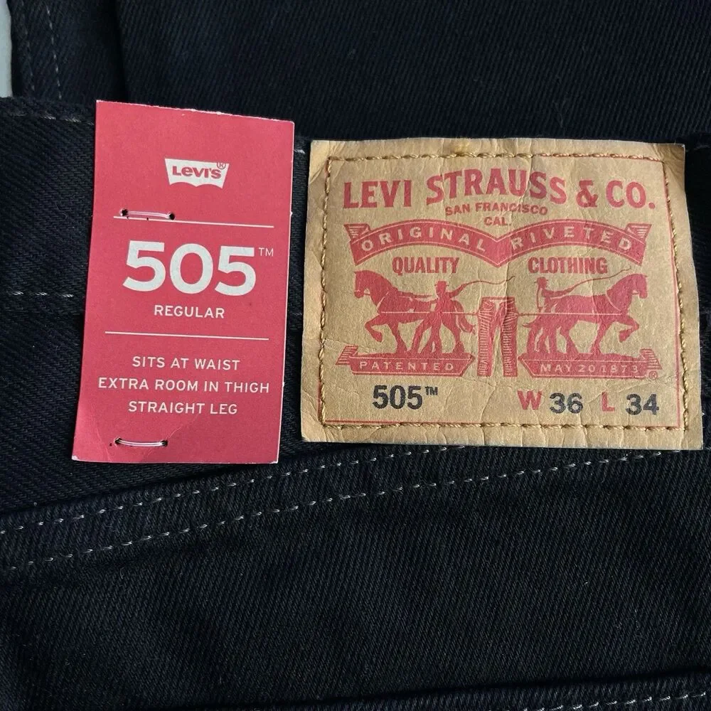Levi’s 505 Regular Fit Men’s Black Straight Leg Jeans Size W36 L34